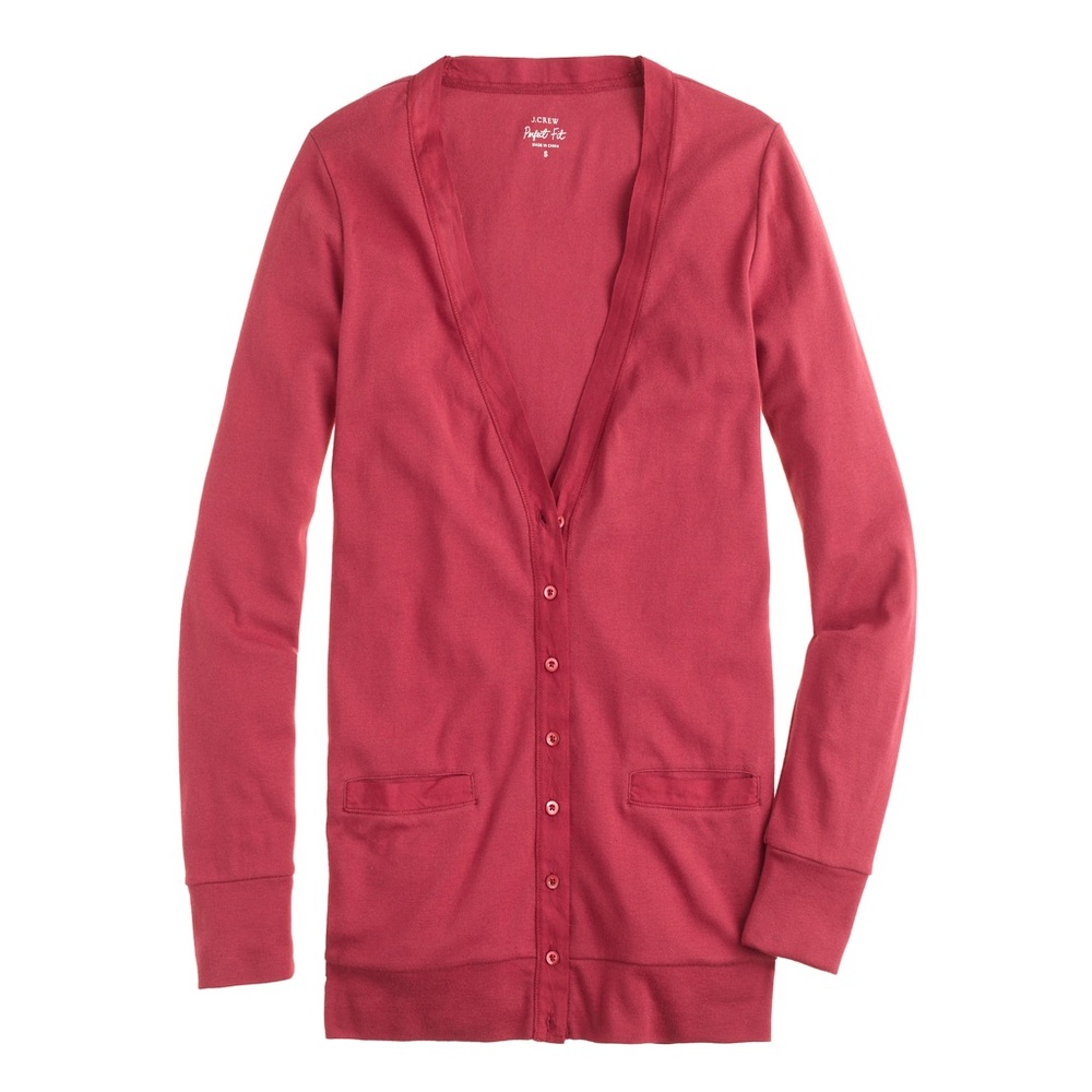 J. Crew Perfect-Fit Mixed-Tape Cardigan Size XS - Burgundy Red, 100% Cotton